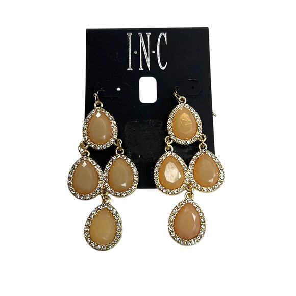 INC International Concepts Gold Chandelier Dangle Earrings w/ Peach Gemstones! - Picture 1 of 3